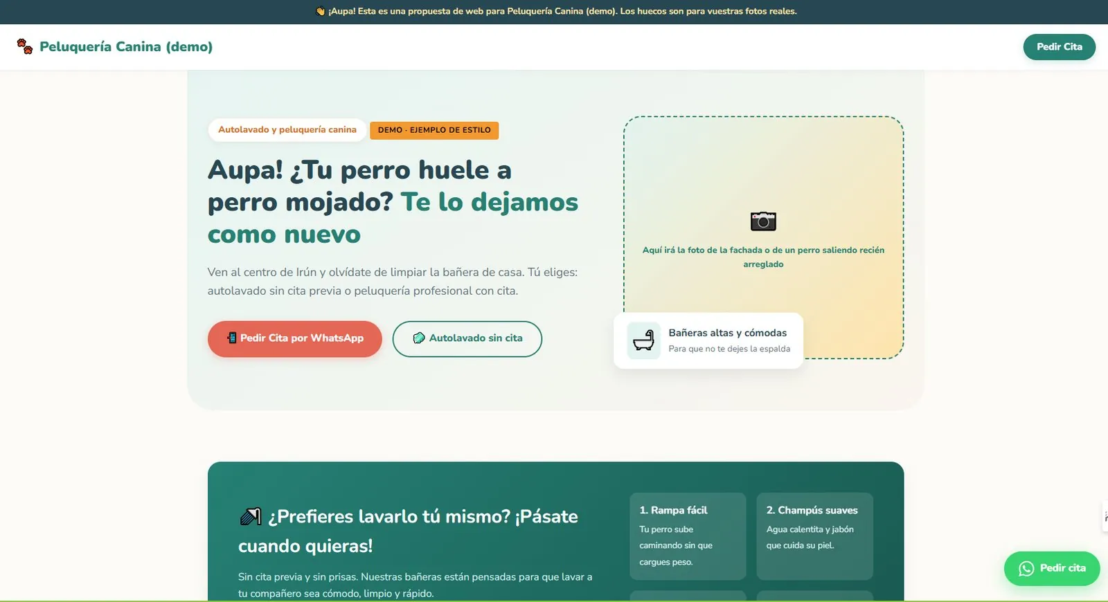 Gipuzkoako Garbitxakur txakurren ile-apaindegiaren web adibidearen pantaila-argazkia